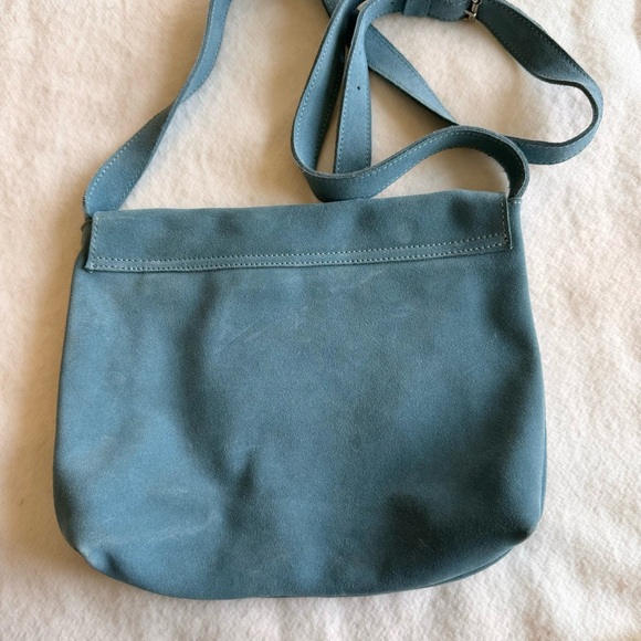 Italian Suede Leather Hobo | Messenger Crossbody Bag Blue - Picture 5 of 11